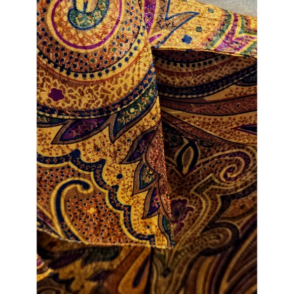 Vtg Edena Pour Le Roy Sz6 Brown Silk Gold Paisley Print Blouse Shirt & Scarf 424 - Picture 5 of 8